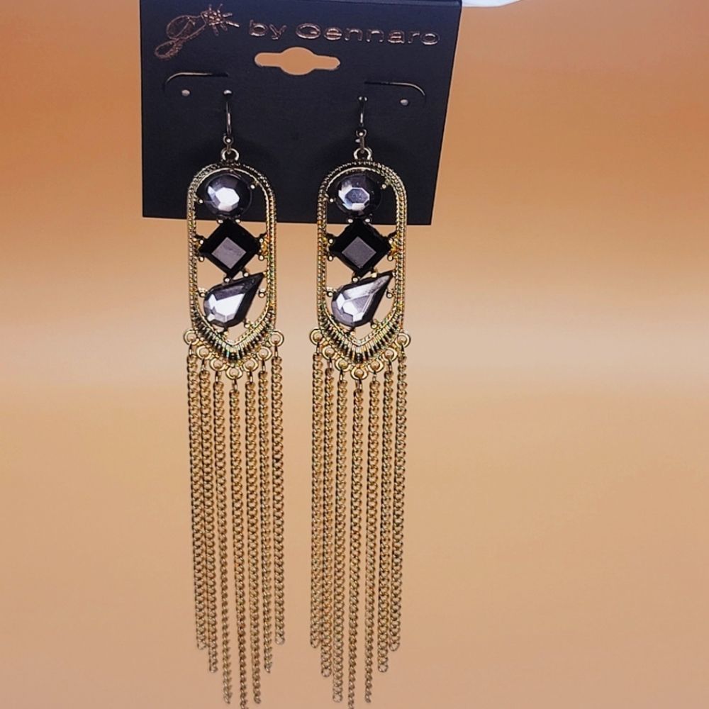 NEW G BY GENNARO BLACK/GOLD TONE CHANDELIER EARRINGS